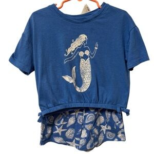 Girls Blue Mermaid Print Top and Shorts Set